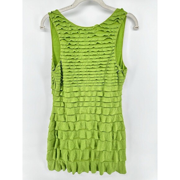 Max Studio Tiered Ruffle Layers Sheath Sleeveless Dress Scoop Stretch  L Green - Picture 2 of 3
